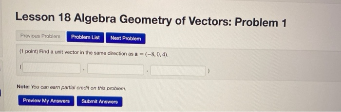 Solved Lesson 18 Algebra Geometry of Vectors: Problem 1 | Chegg.com