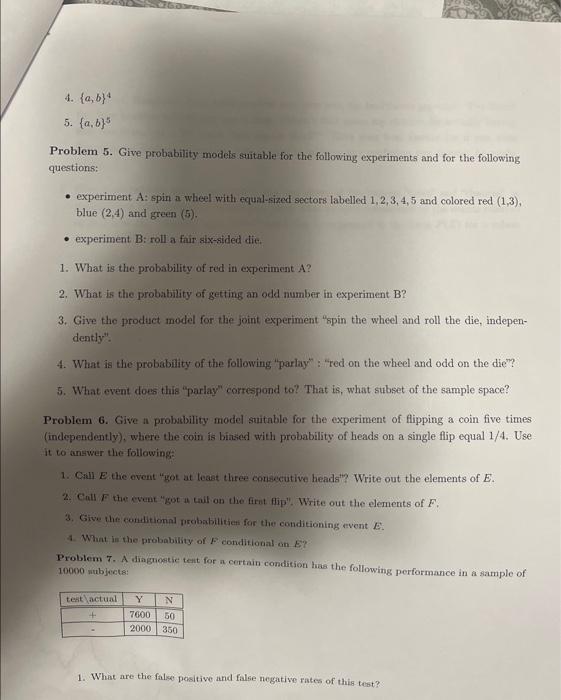 Solved 4. {a,b}4 5. {a,b}5 Problem 5. Give Probability | Chegg.com