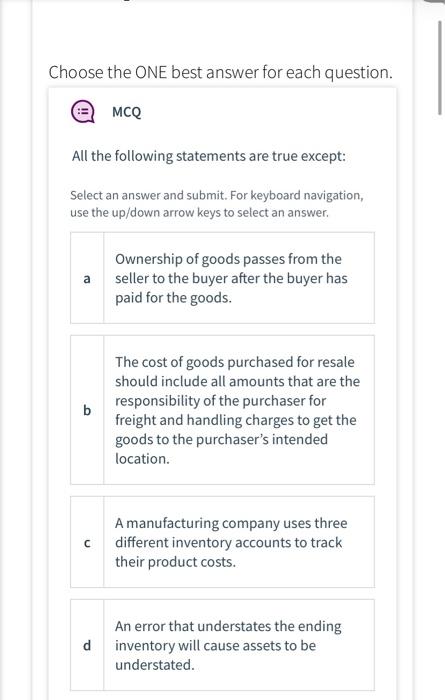 Solved Choose the ONE best answer for each question. MCQ All | Chegg.com
