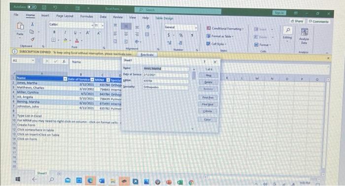 Solved - EXCEL - DATABASE TABLE DESIGN A RECORD STRUCTURE TO | Chegg.com
