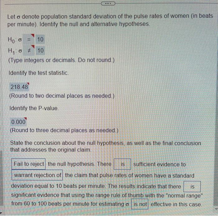 Solved For a simple random sample of pulse rates of women