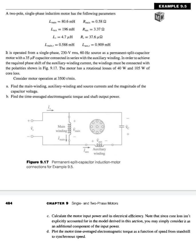 Solved EXAMPLE 9.5 A two-pole,single-phase induction motor | Chegg.com