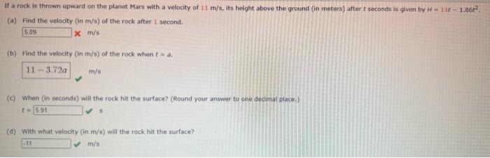 Solved If a rock is thrown upward on the planet Mars with a | Chegg.com