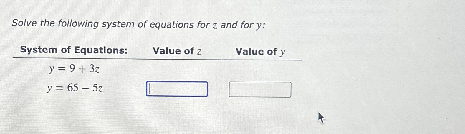 Solved Solve the following system of equations for z ﻿and | Chegg.com