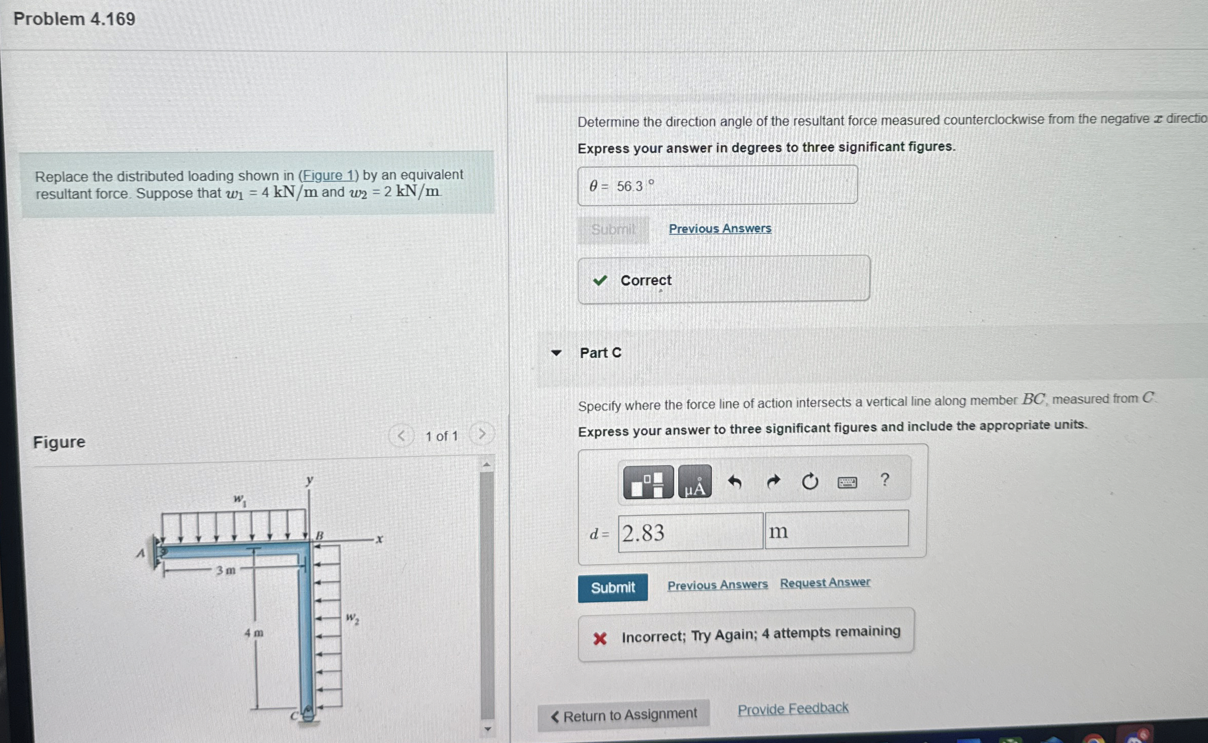 Solved Problem 4.169Replace the distributed loading shown in | Chegg.com