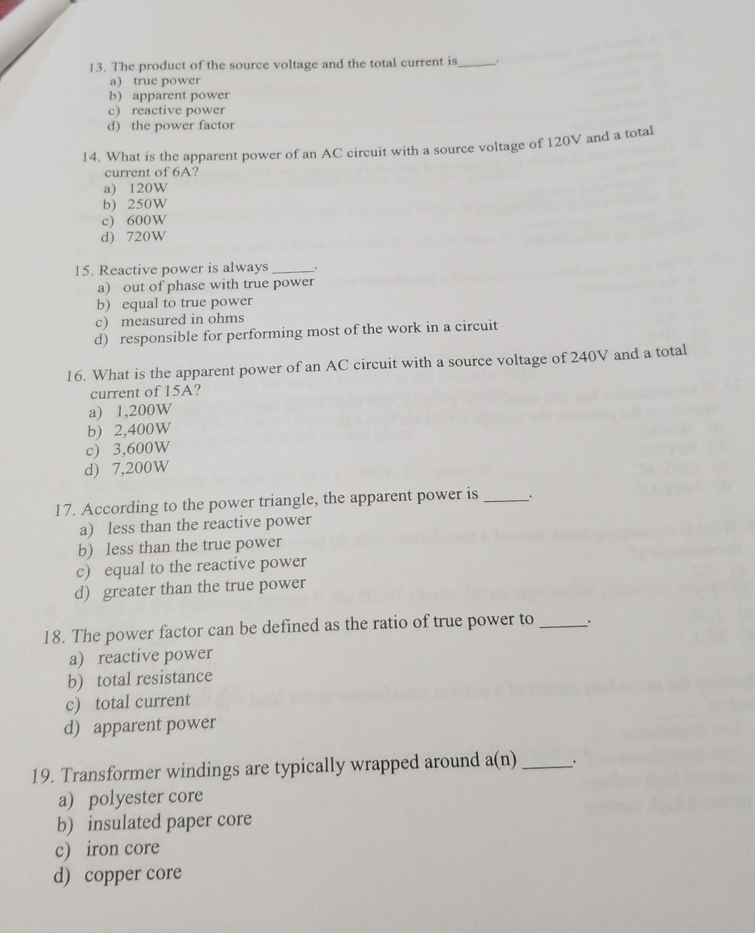 Solved 13. The product of the source voltage and the total | Chegg.com