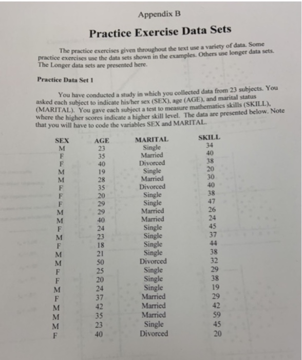Appendix b practice exercise data sets the practice exercises given throughout the text use a variety of data. some practice