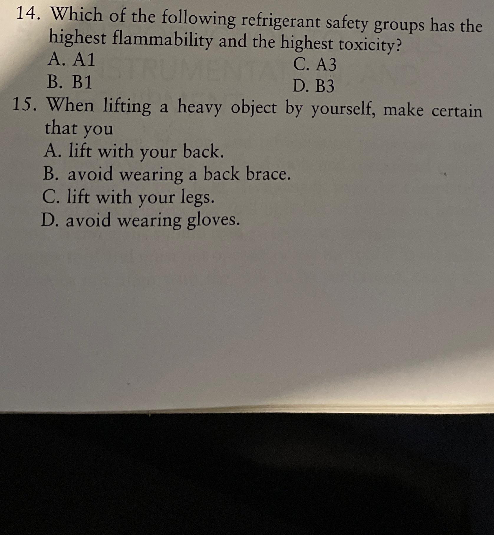 Solved Which of the following refrigerant safety groups has