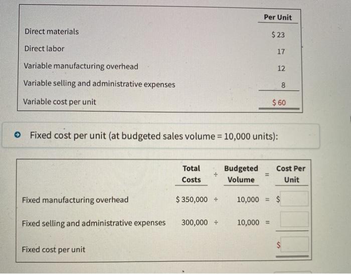 Solved Per Unit Direct materials $23 Direct labor 17 | Chegg.com