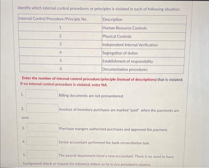  Solved Identify Which Internal Control Procedures Or Pri