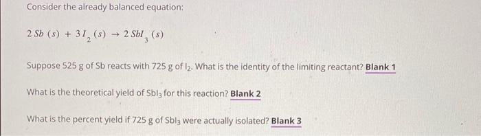 Solved Consider the already balanced equation: | Chegg.com