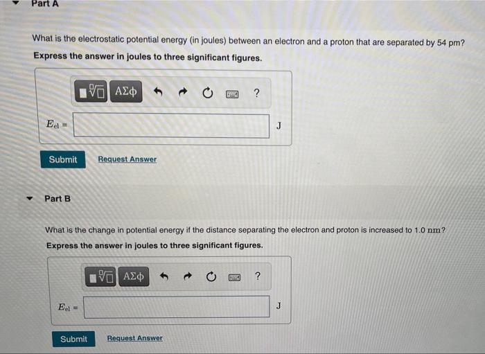 Solved Part A What is the electrostatic potential energy (in | Chegg.com