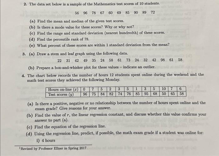 Solved 2. The data set below is a sample of the Mathematics | Chegg.com