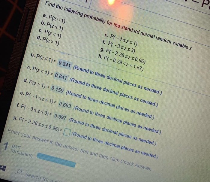 Solved Find The Following Probability For The Standard No Chegg Com