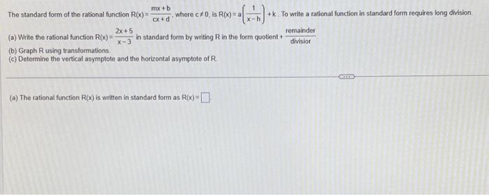 Solved The standard form of the rational function | Chegg.com