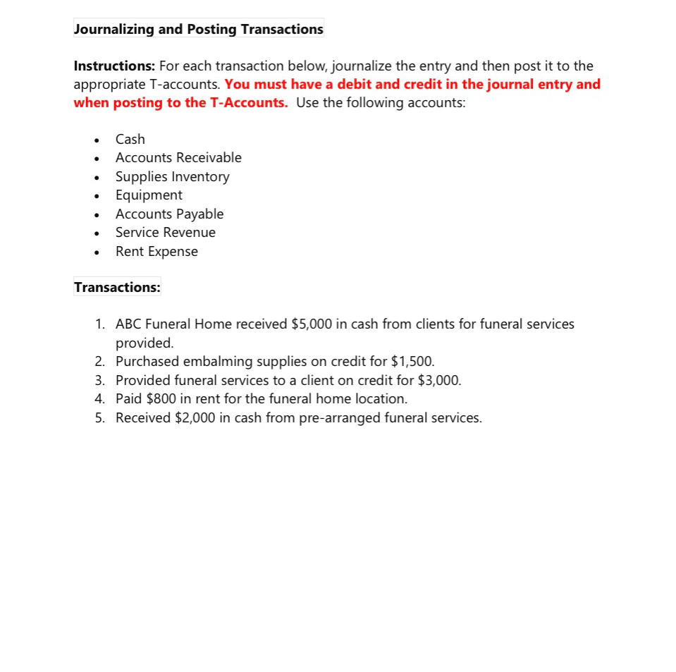 Solved Journalizing and Posting TransactionsInstructions: | Chegg.com