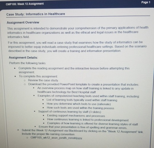 week 12 assignment case study informatics in healthcare