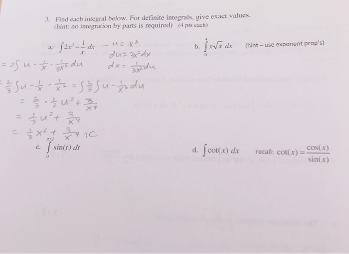Solved 3. Find each integral below. For definite integrals, | Chegg.com