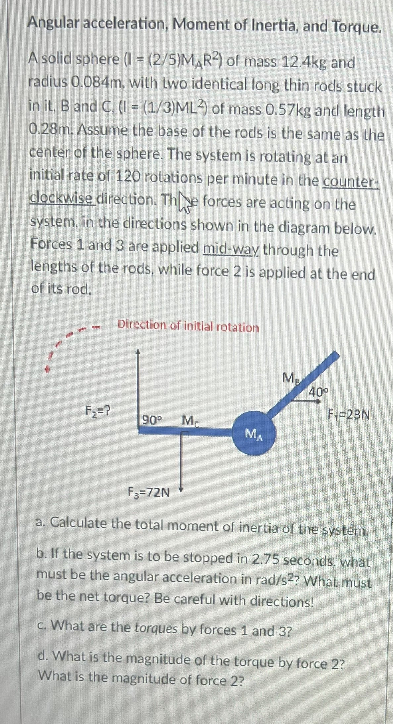 Angular acceleration, Moment of Inertia, and Torque.A | Chegg.com