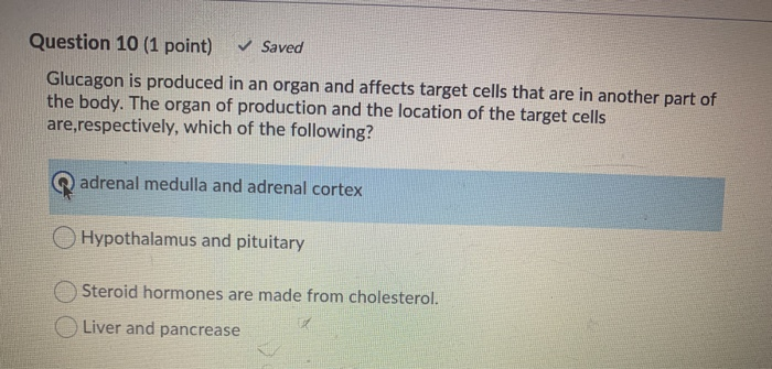 Solved Question 10 (1 point) Saved Glucagon is produced in | Chegg.com