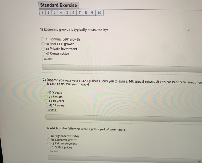 Solved Standard Exercise 1 2 3 45 6 7 8 9 10 1) Economic | Chegg.com