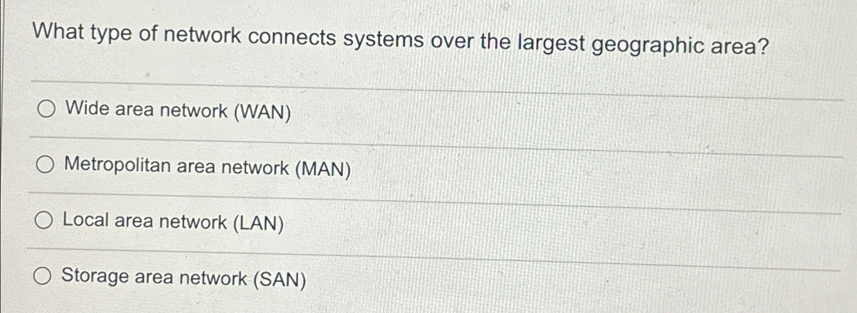 Solved What type of network connects systems over the