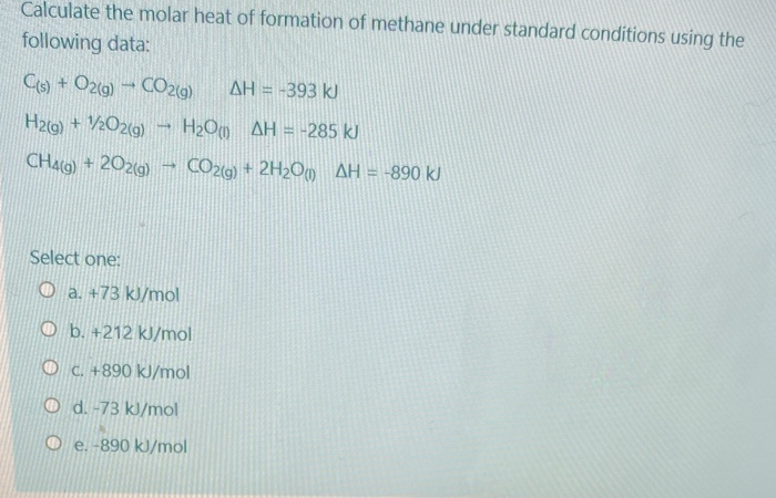 Solved Calculate the molar heat of formation of methane | Chegg.com