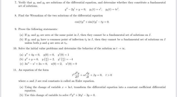 Solved 7. Verify that y and y are solutions of the | Chegg.com