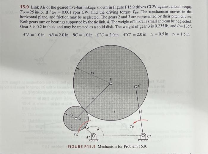 Solved 15.9 Link AB of the geared fivebar linkage shown in