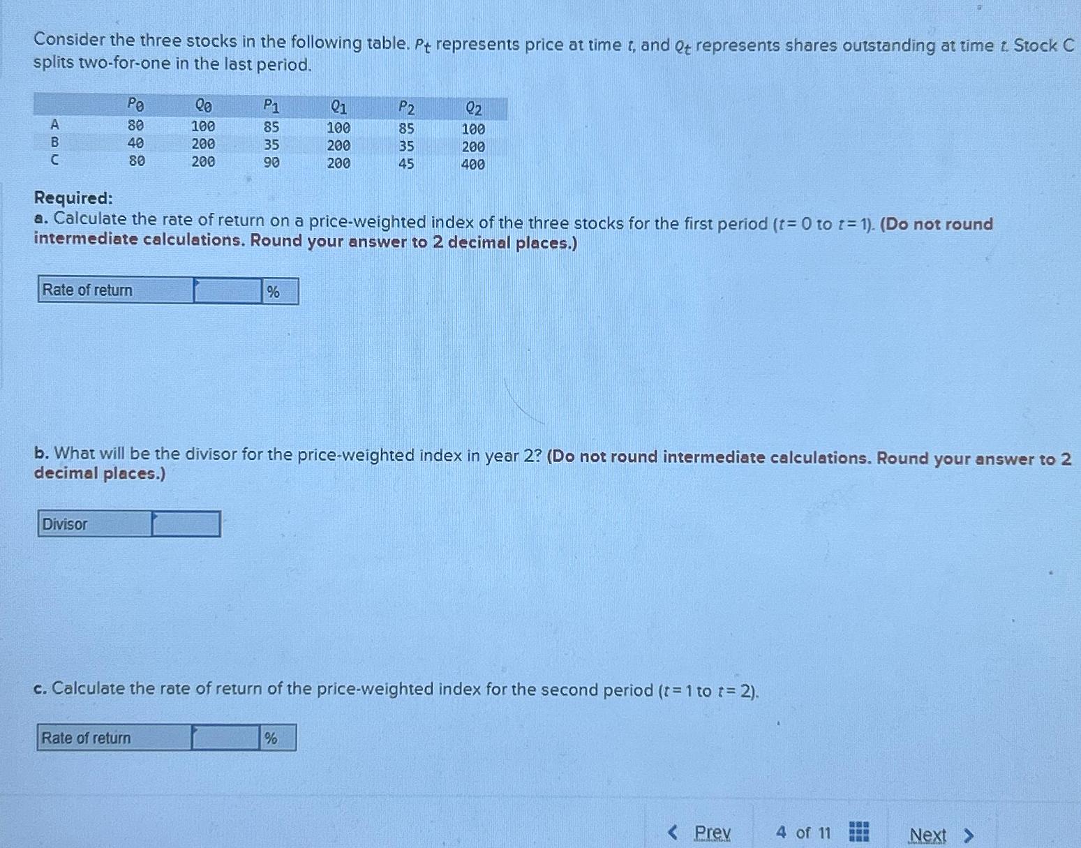 Solved Consider the three stocks in the following table. Pt | Chegg.com