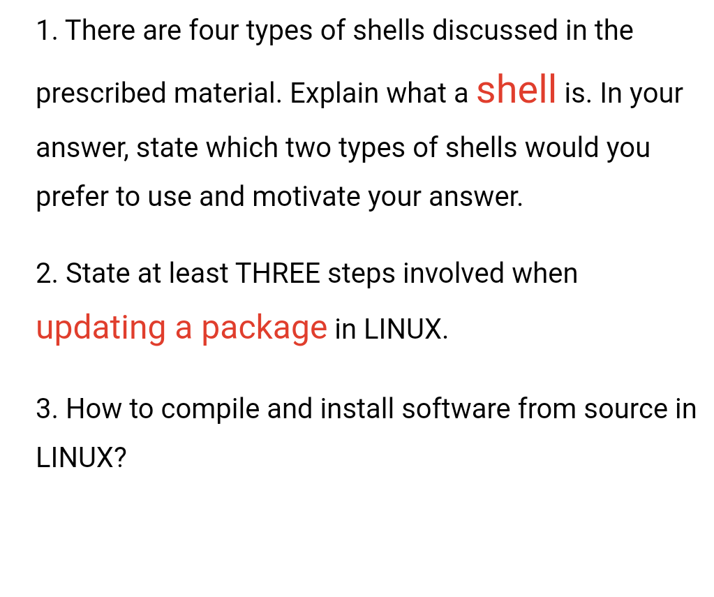 Solved 1. There are four types of shells discussed in the | Chegg.com
