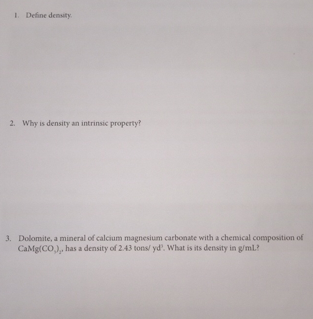 Define density why is density an intrinsic chegg