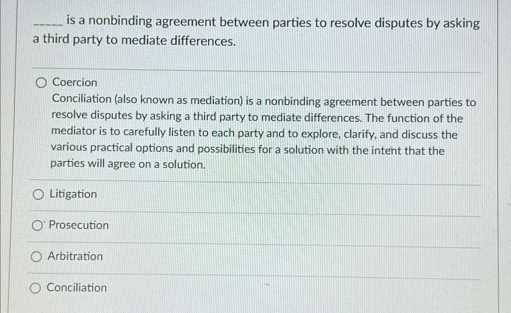 Solved is a nonbinding agreement between parties to resolve | Chegg.com