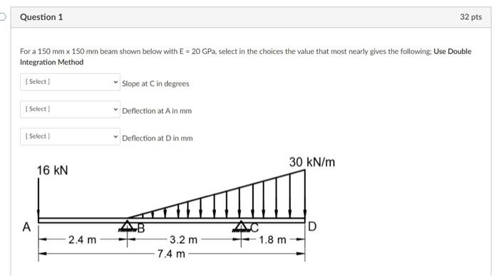 Solved Question 1 32 pts For a 150 mm x 150 mm beam shown | Chegg.com