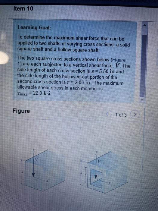 Solved Item 10 Learning Goal: To determine the maximum shear | Chegg.com