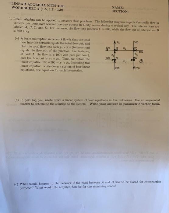 Solved LINEAR ALGEBRA MTH 4100 WORKSHEET 2 (1.5, 1.7 - 1.9) | Chegg.com