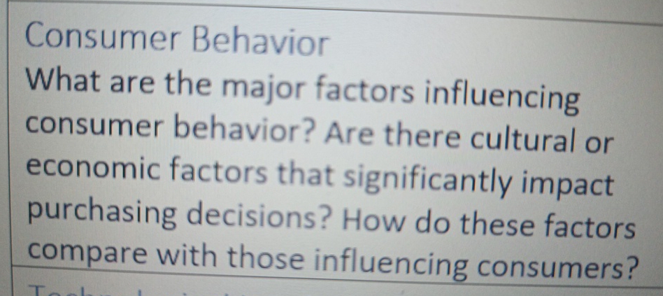 Solved wConsumer BehaviorWhat are the major factors | Chegg.com