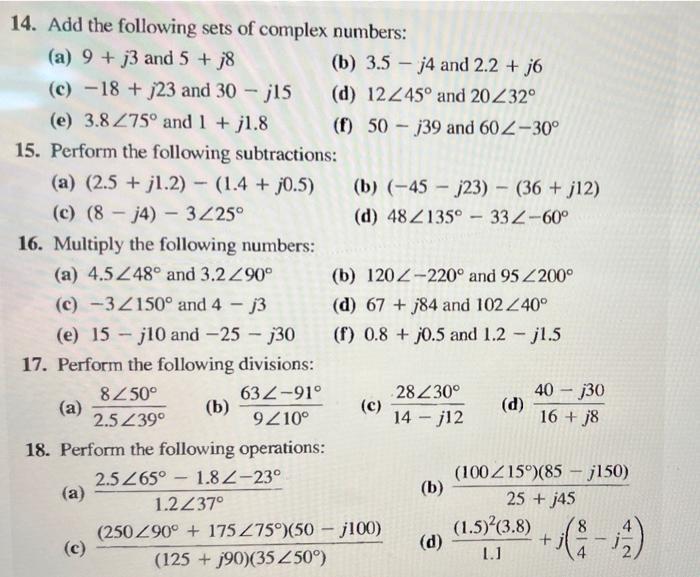 Solved - 14. Add the following sets of complex numbers: (a) | Chegg.com
