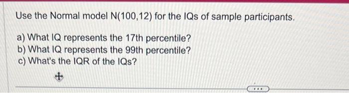 Solved Use the Normal model N (100,12) for the IQs of sample | Chegg.com