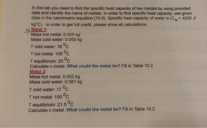 Solved the first picture is the data for the lab. We also | Chegg.com
