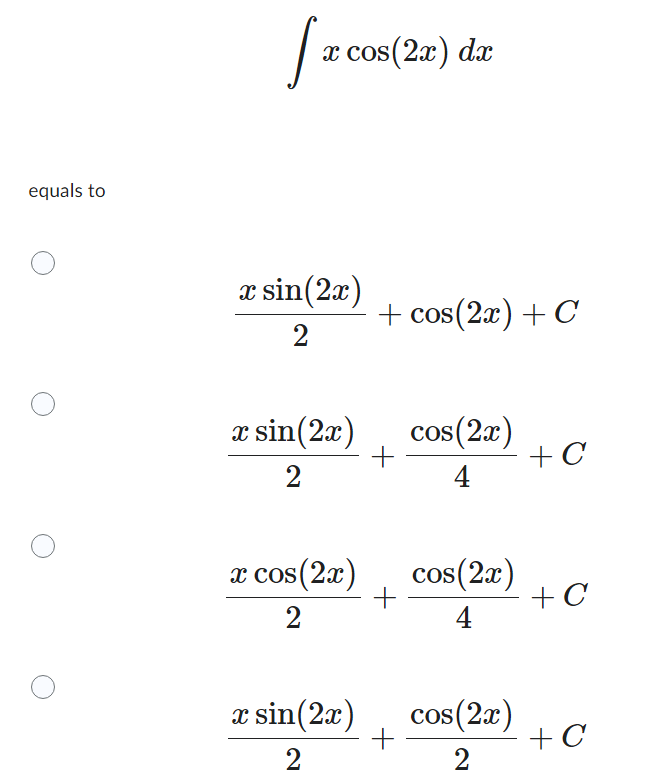 Solved ∫﻿﻿xcos(2x)dxequals | Chegg.com