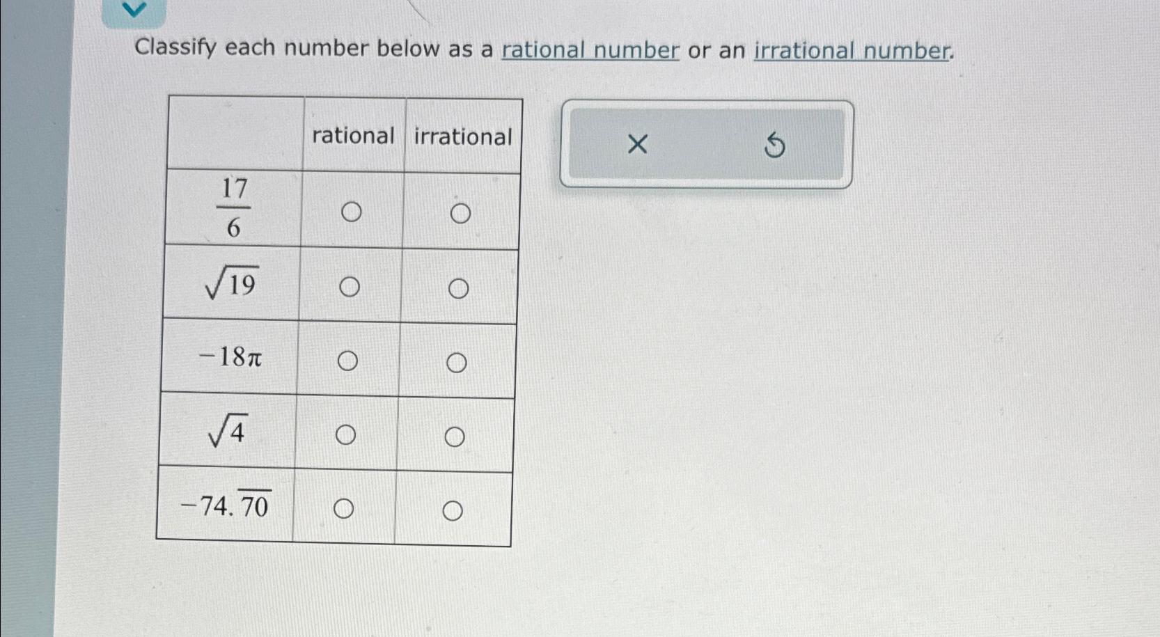 Solved Classify Each Number Below As A Rational Number Or An 2436