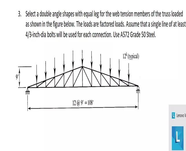 Solved 3. Select a double angle shapes with equal leg for | Chegg.com