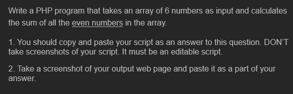 Solved Write a PHP program that takes an array of 6 ﻿numbers | Chegg.com