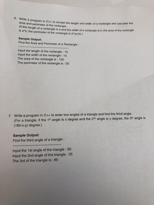 Solved 6. Write a program in C++ 10 area and perimeter of | Chegg.com