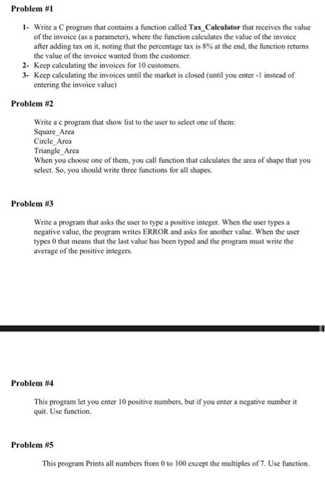 Solved Problem #1 1. Write a C program that contains a | Chegg.com