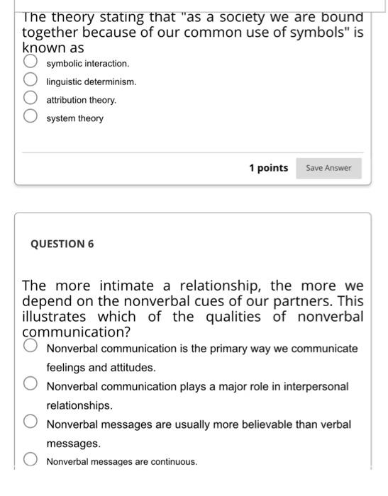 QUESTION 1 When We Respond To The Nonverbal | Chegg.com