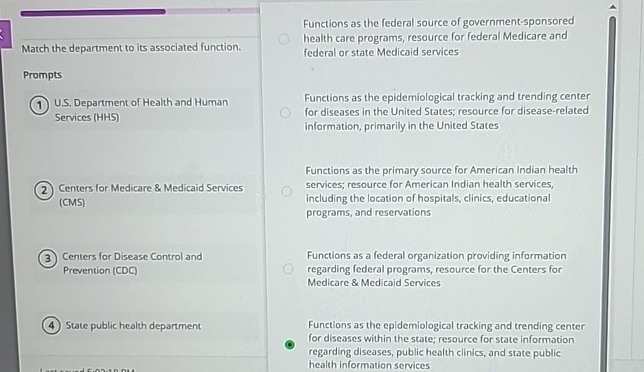 Solved Match the department to its associated | Chegg.com