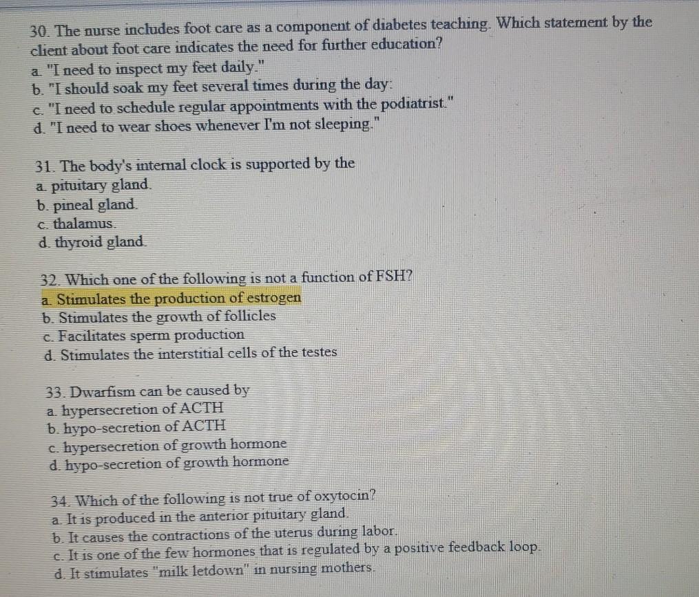 30. The nurse includes foot care as a component of diabetes teaching. Which statement by the client about foot care indicates
