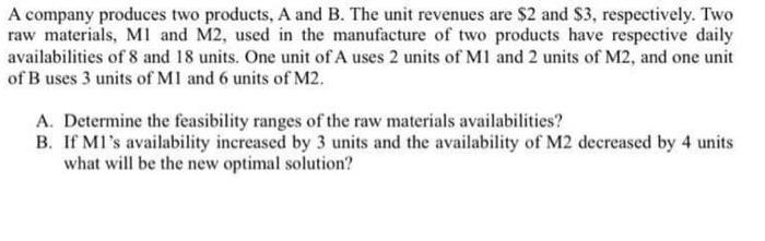Solved A company produces two products, A and B. The unit | Chegg.com